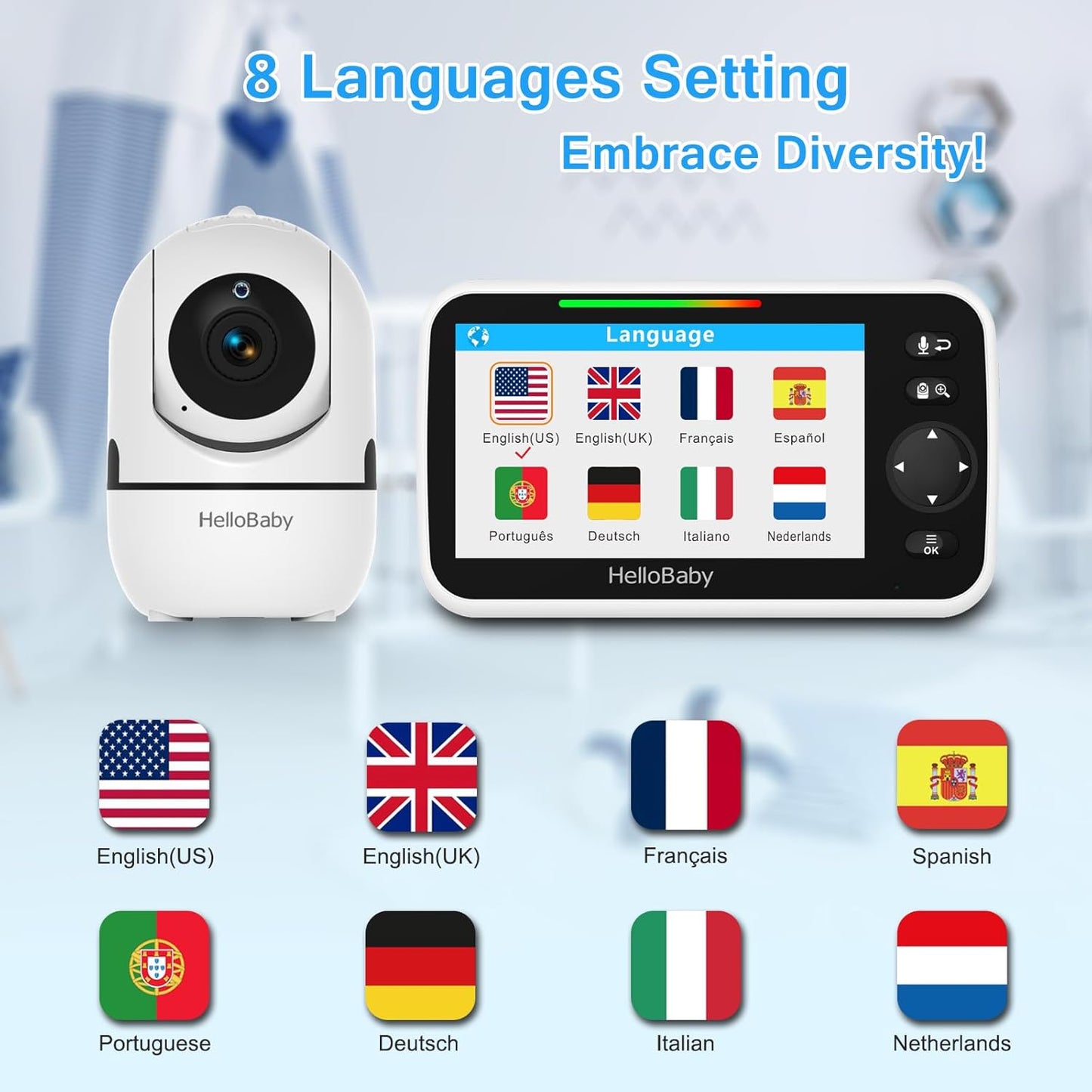 No Wifi Baby Monitor 5" Screen 30-Hour Battery Pan-Tilt-Zoom Video Upgrade with Camera and Audio, Night Vision, VOX, 2-Way Talk, 8 Lullabies and 1000Ft Range