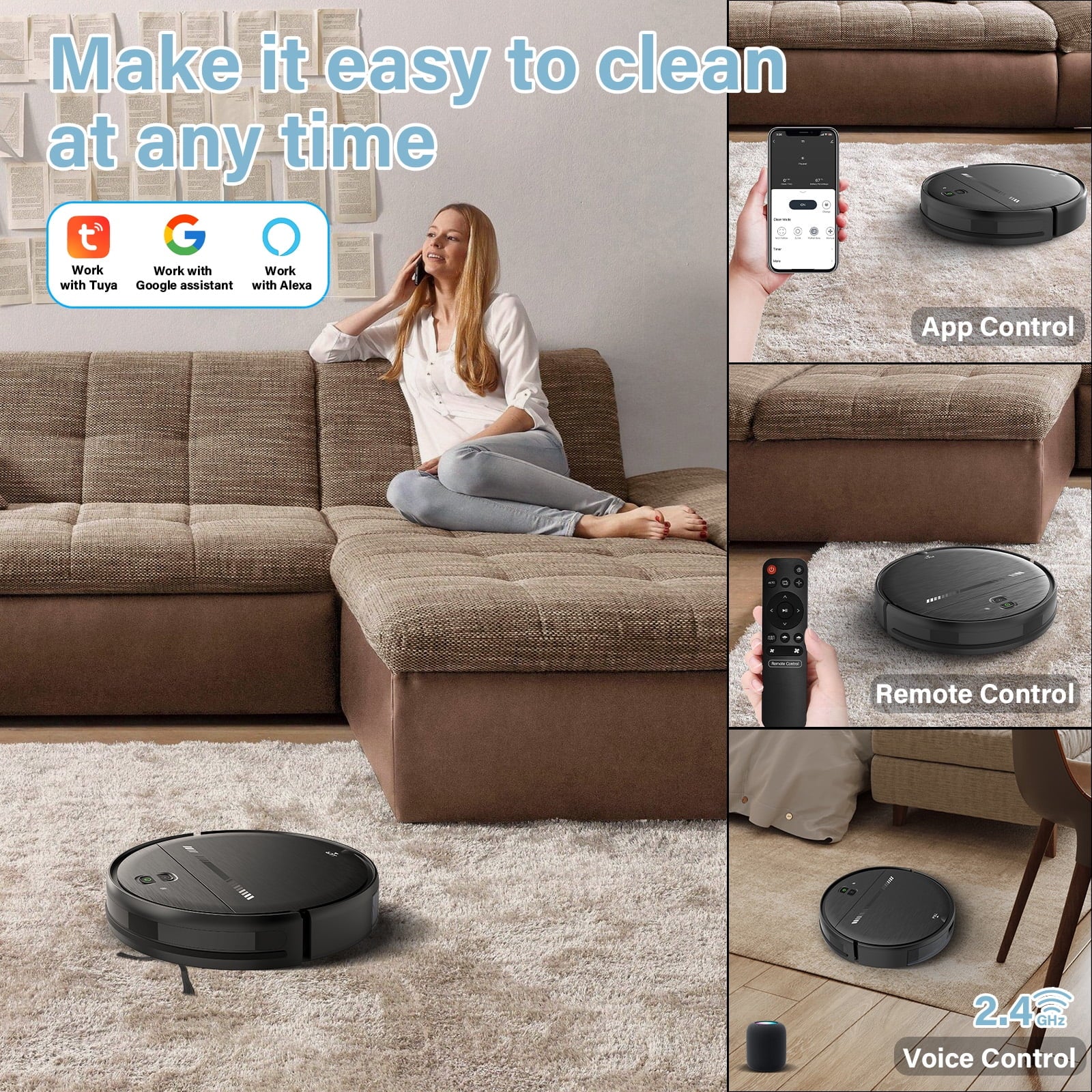 GOOVI Robot Vacuum Cleaner, Robot Vacuum Mop Combo, with Alexa/Wifi/App Connection, for Pet Hair, Hard Floor