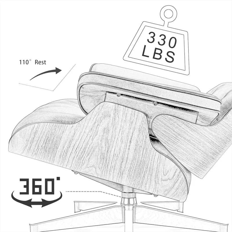 Mid-Century Full Grain Leather Accent Chaise Lounge Chair and Ottoman