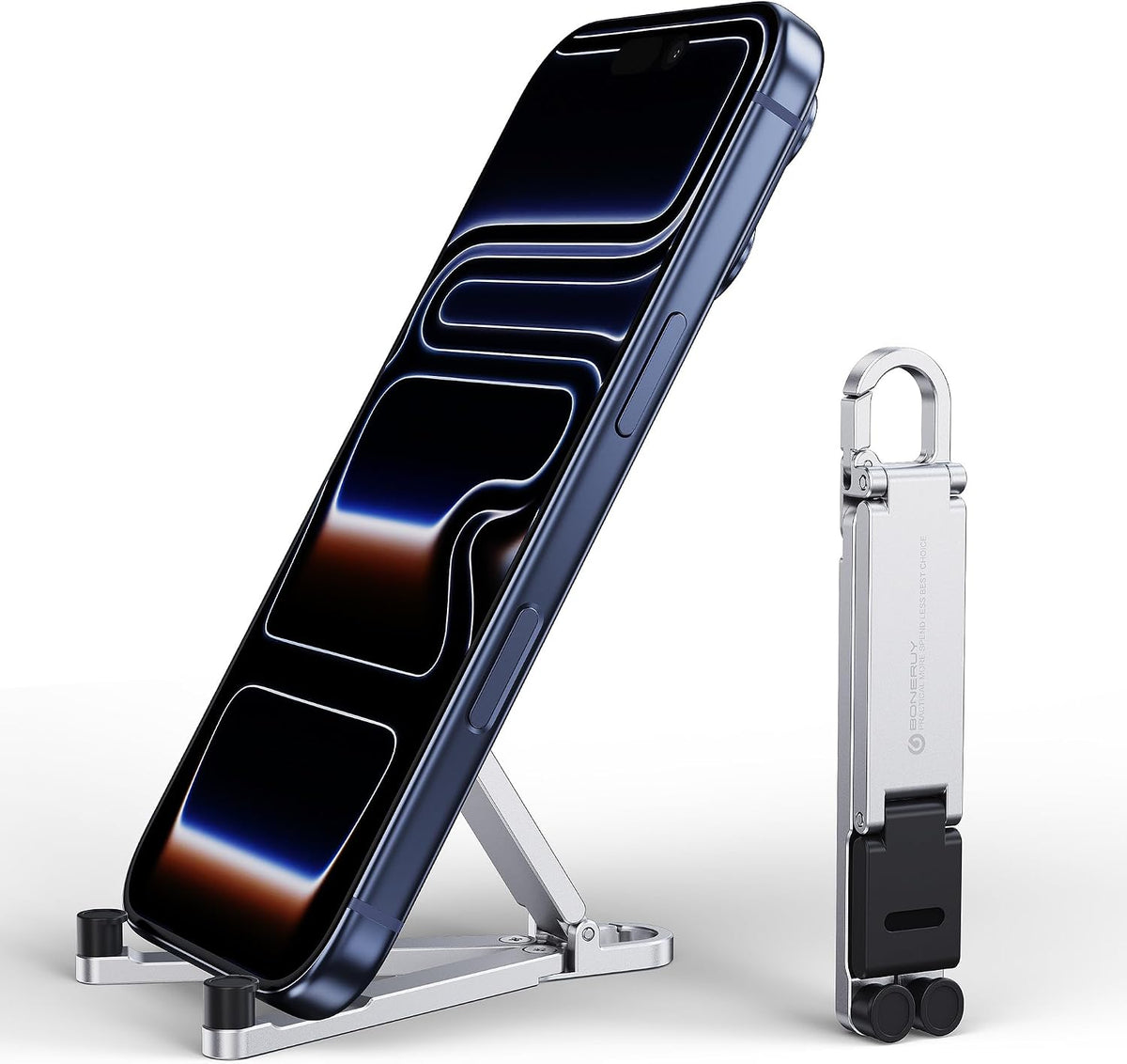 Mini Aluminum Foldable Phone Stand with Keychain – 180° Adjustable Desk Holder
