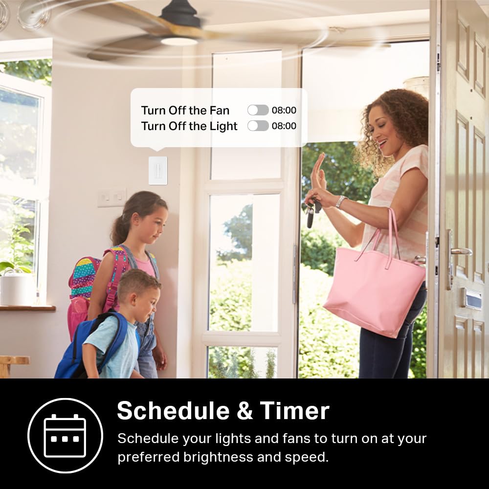 Kasa Smart Ceiling Fan Control & Dimmer Switch | Adjustable 4-Speed Fan & Brightness Control | Works W/Apple Homekit, Alexa & Google Home | 2.4G Wi-Fi Only, Single Pole, Neutral Wire Required | KS240