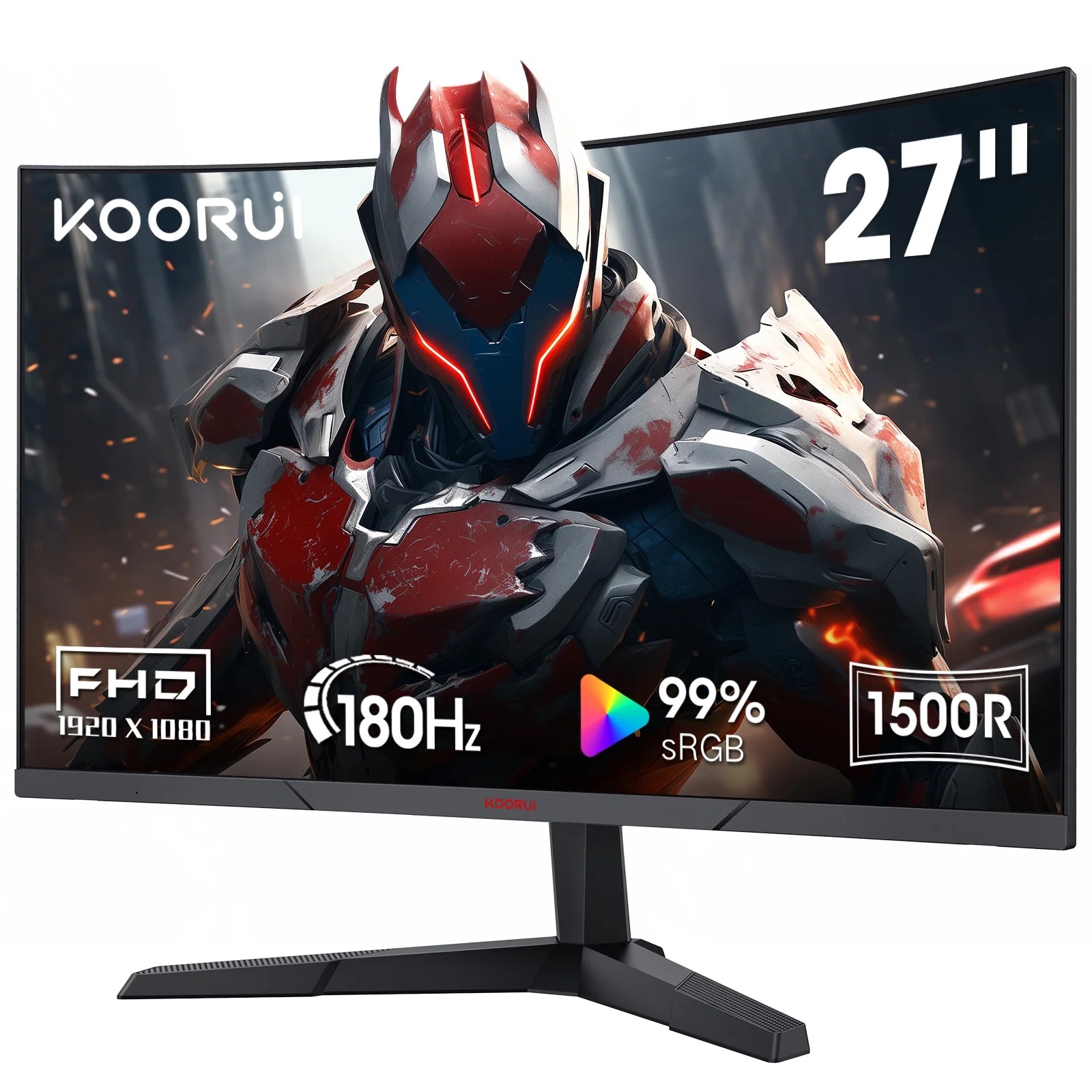 KOORUI 27 Inch Curved Gaming Monitor, 180Hz FHD Computer Monitors, 100% Srgb, Adaptive-Sync, 27E6CA