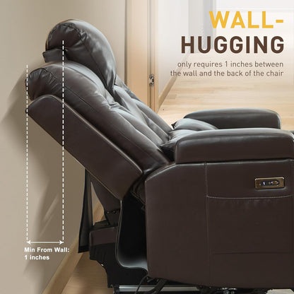 URRED Power Loveseat Recliner Sofa with Center Console, Wall Hugger RV Reclining Couch, Home Theater Seating with LED Lights, Bluetooth Speakers, USB Ports, Outlets, Cup Holders, Side Pockets (Coffee)