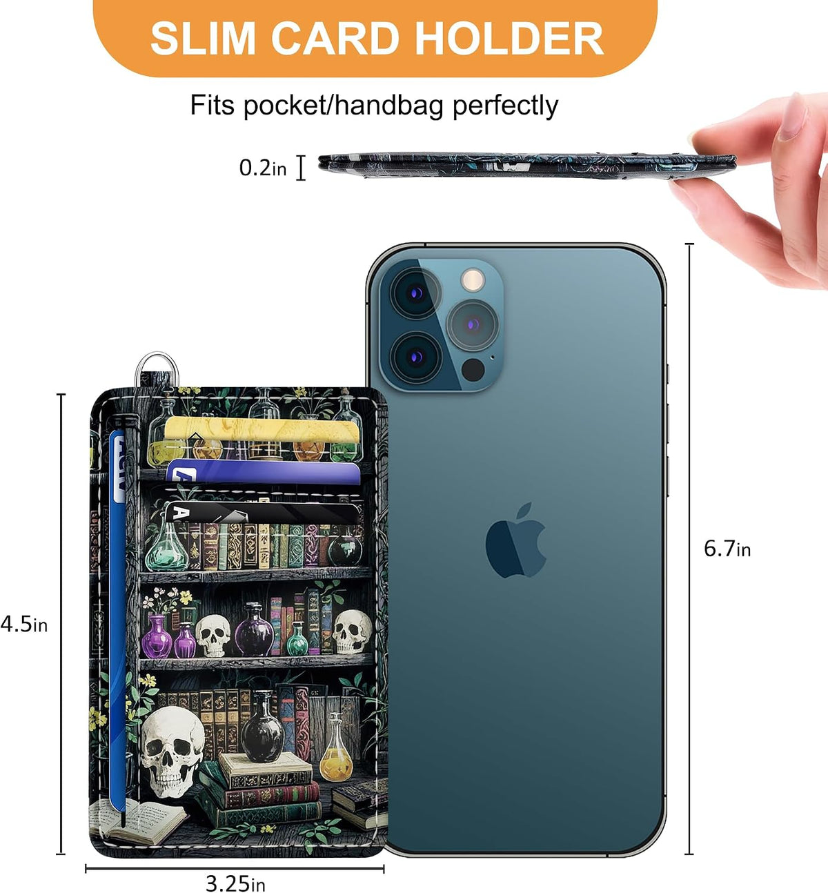 Viral Vault Goth Bookshelf Card Holder — Slim RFID Wallet with ID Window & D-Ring