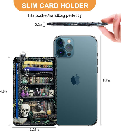 Viral Vault Goth Bookshelf Card Holder — Slim RFID Wallet with ID Window & D-Ring