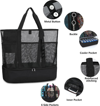 Beach Bag with Cooler,Mesh Beach Bags for Women Sandproof for Pool and Swimming Travel Daily with Durable 8 Pocket