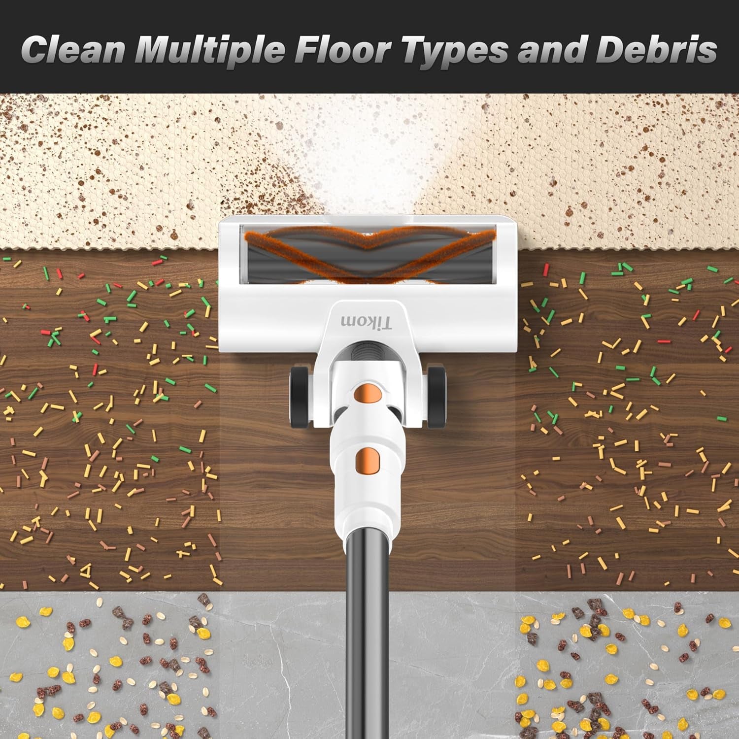 Tikom V500 Cordless Vacuum Cleaner for Home, 40000Pa/450W Stick Vacuum with LED Touch Screen, Charging Wall Dock, Anti-Tangle, Lightweight Handheld Vacuum for Pet Hair, Hard Floor, Carpet