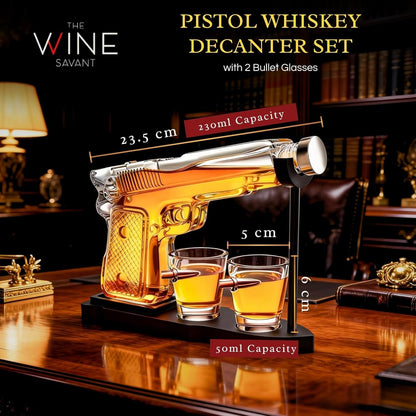 The Wine Savant Whiskey Gun Decanter Set + 2 Bullet Glasses - Birthday Pistol Gifts for Men Who Have Everything, Whiskey Gifts for Men Dad, for Father, Husband, Boyfriend & Military Enthusiasts