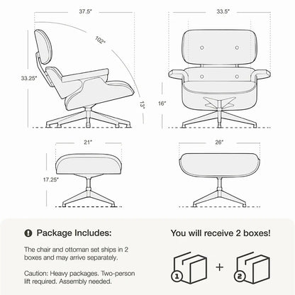 Mid-Century Full Grain Leather Accent Chaise Lounge Chair and Ottoman