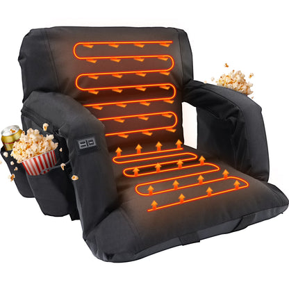SLSY Heated Stadium Seat Bleacher Seat with Back & Arm Support, Portable 6 Reclinng Positions Stadium Seating for Bleachers, Bleacher Seats for Sports Events, Outing, Travelling, Hiking