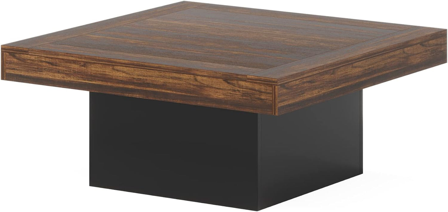 Tribesigns Coffee Table Square LED Coffee Table Engineered Wood Low Center Cocktail Tables for Living Room (Rustic Brown+Black)