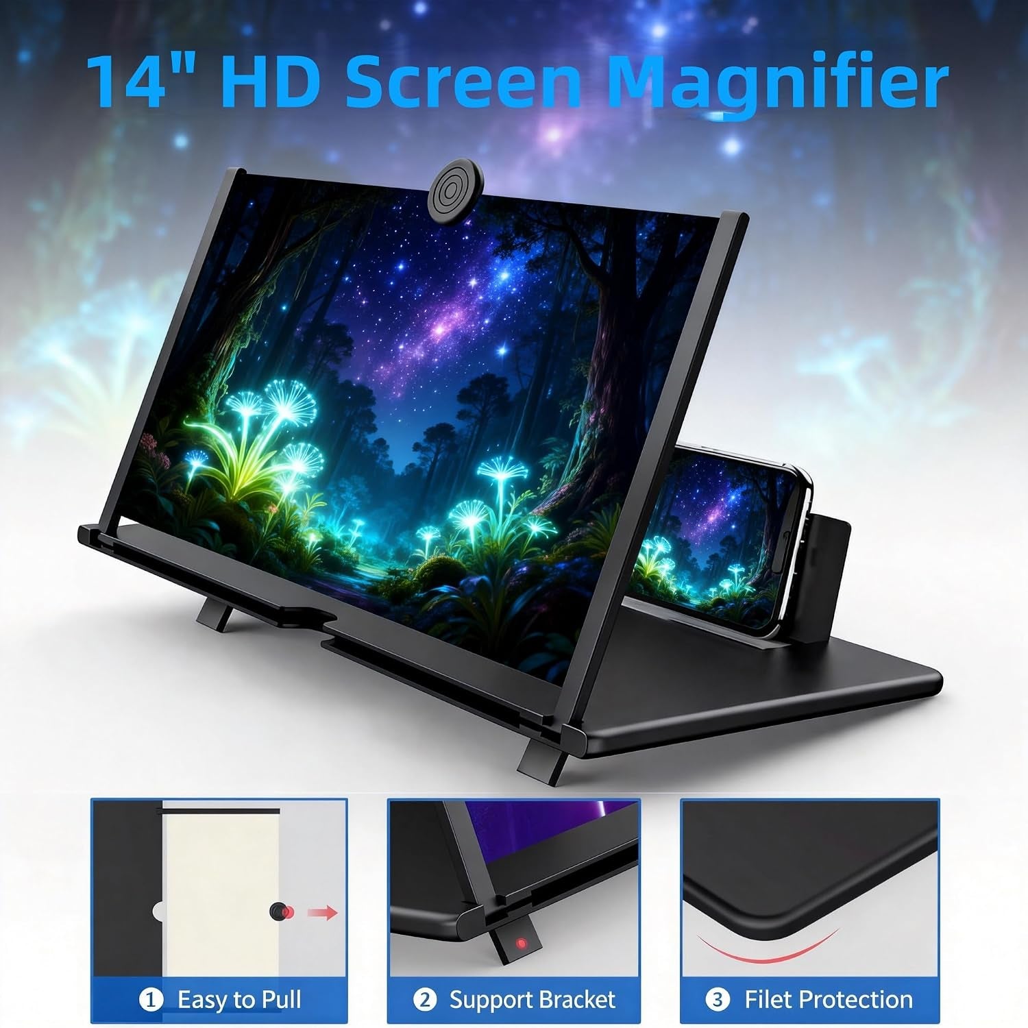 16-Inch Black Foldable Phone Screen Magnifier for Movies & Gaming | Optical Enlarger for Movies & Gaming, Great Gift Choice for Family & Friends