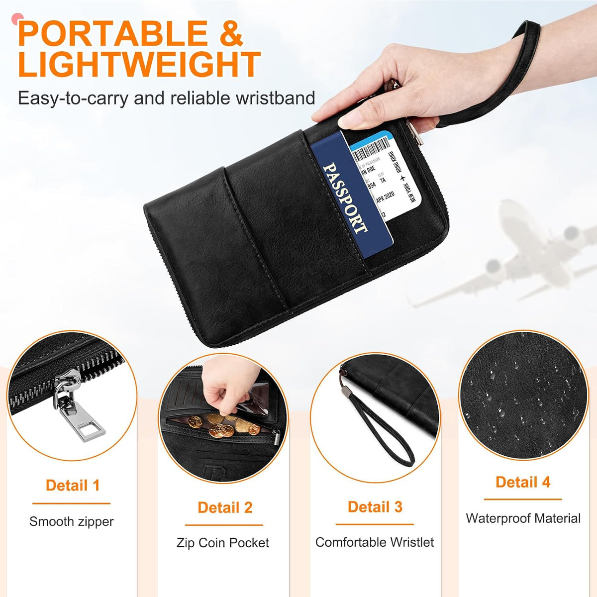 RFID-Blocking Family Passport Wallet – Multi-Document Travel Organizer with Removable Wristlet