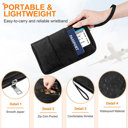 RFID-Blocking Family Passport Wallet – Multi-Document Travel Organizer with Removable Wristlet