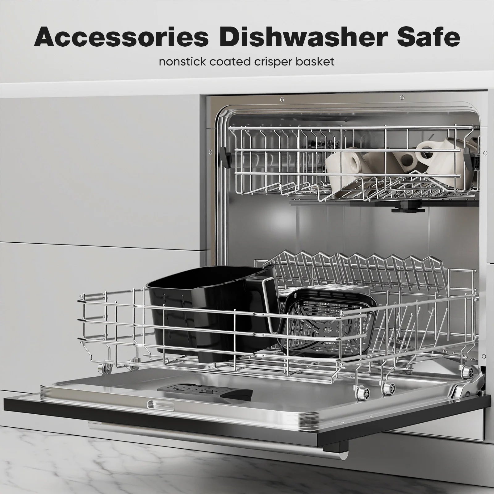 CONCETTA Air Fryer 6 Quart Capacity with Window Square Air Fryer 12-In-1 Air Fry, Roast, Reheat, Dehydrate, Bake, Steam with 400F Grey