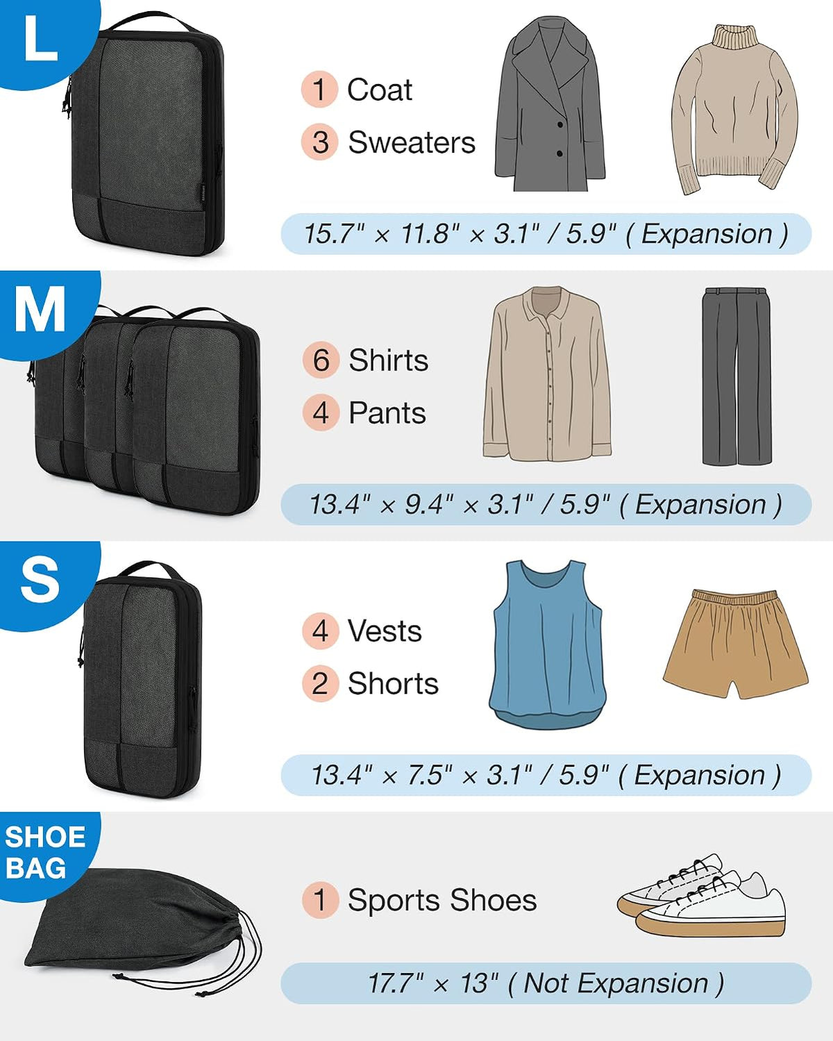 Viral Vault Compression Packing Cubes — 6-Piece Travel Organizer Set