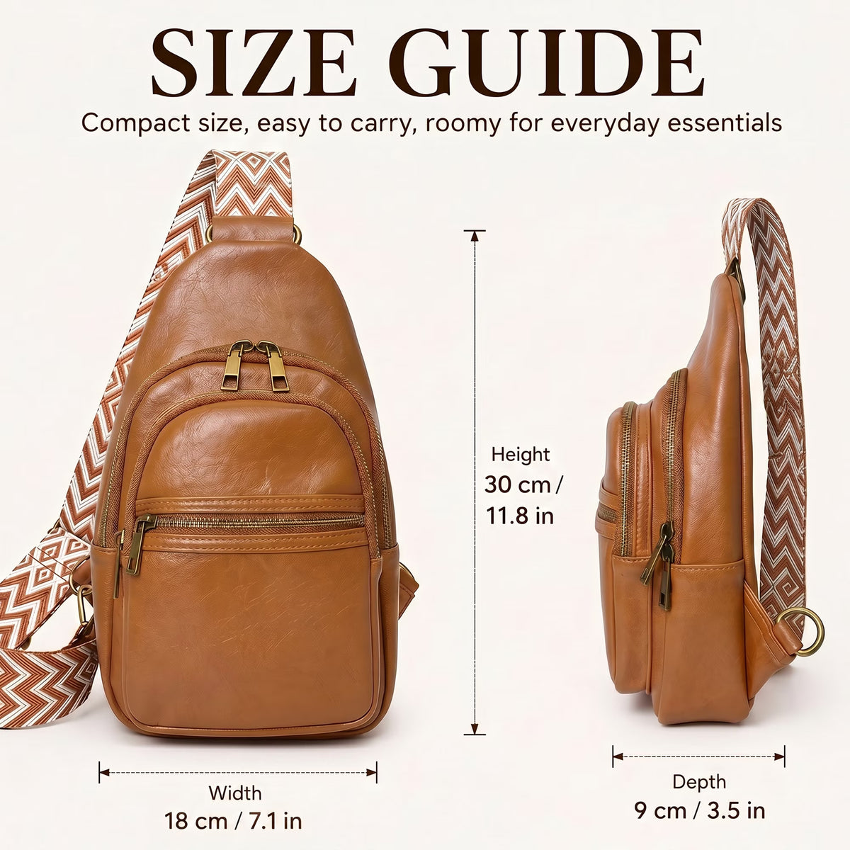 Unisex Brown Crossbody Sling Bag – Water-Resistant PU Leather Travel Bag