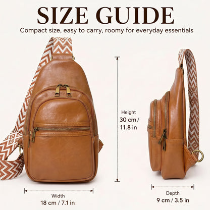 Unisex Brown Crossbody Sling Bag – Water-Resistant PU Leather Travel Bag