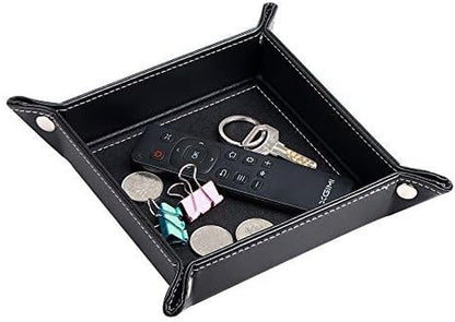 Viral Vault Roman Texture Valet Tray — PU Leather EDC Catchall & Nightstand Organizer