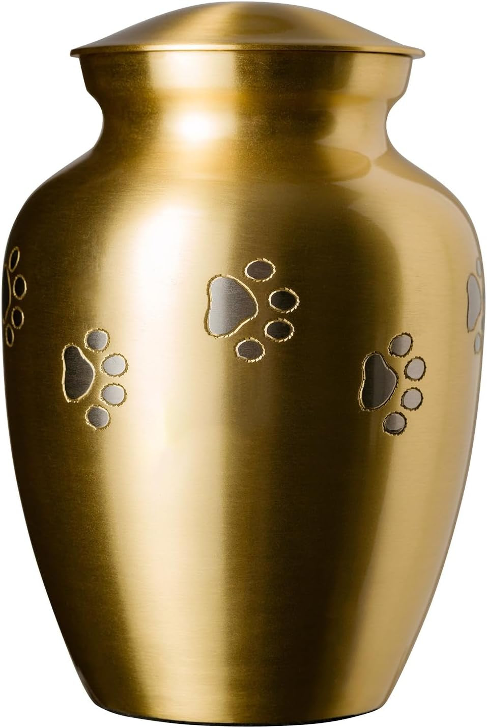 Ottillie Paws Legacy Series Pet Urn for Dogs and Cats, Handmade Brass Memorial Cremation Urn (Small - Pets up to 25 Lbs, Pewter, Vertical Brass Paws)