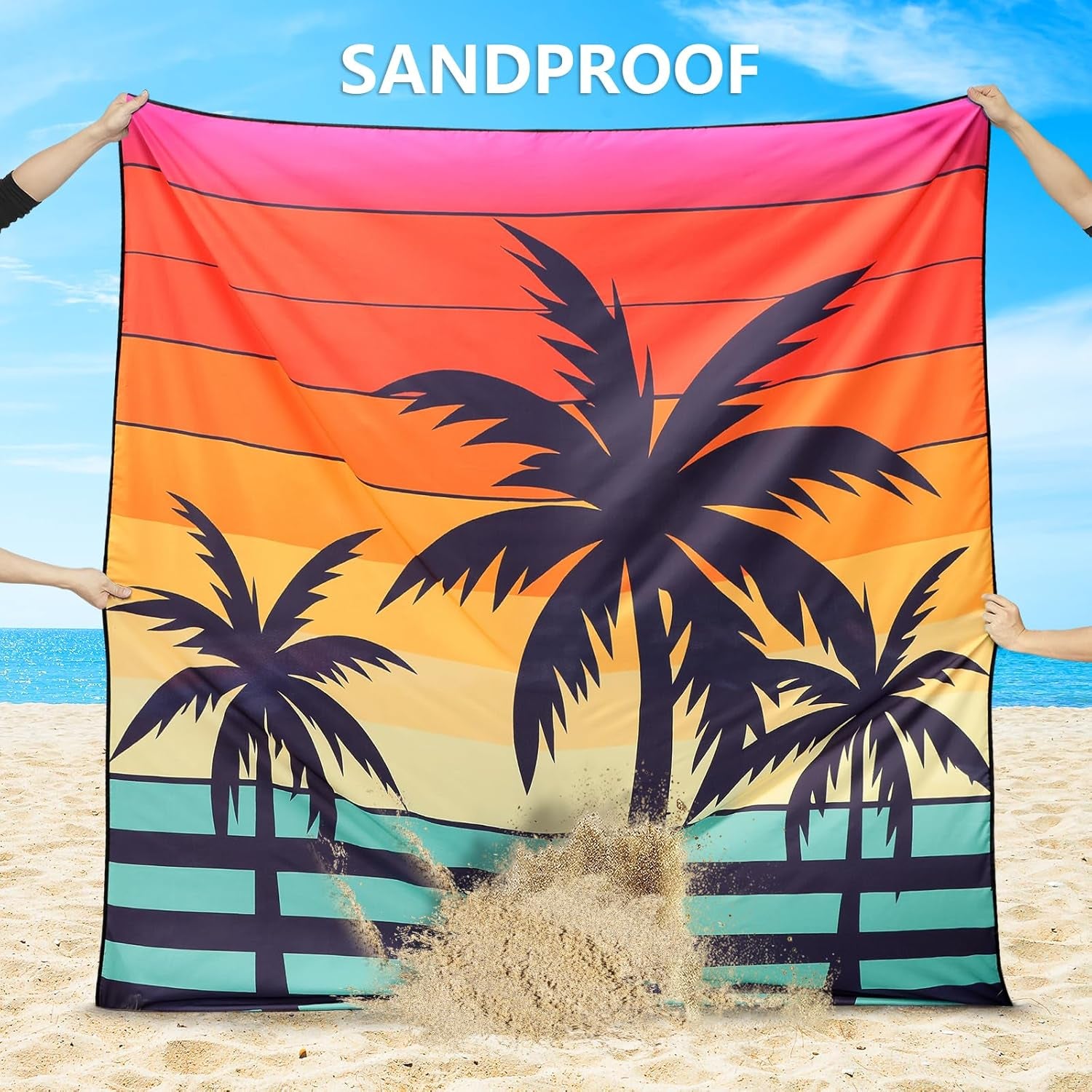 Beach Blanket Waterproof Sandproof Beach Mat 79" X 83"/10'X9'For 2-8 Adults Quick Drying Outdoor Picnic Mat Beach Accessories for Travel, Camping, Hiking