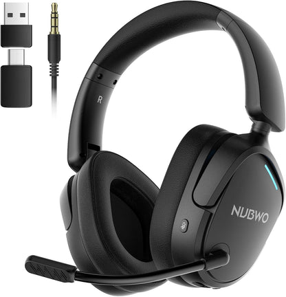 NUBWO Wireless Gaming Headset for PC, PS5, PS4, Connect to Game & Phone Simultaneously (2.4Ghz + Bluetooth), 3 EQ Modes, 50H Battery, PS5 Headset with Mic, Lightweight Foldable Headphones White/Black