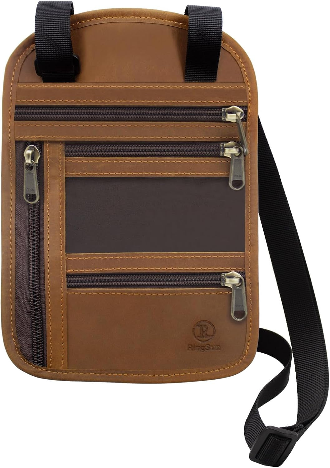 RFID-Blocking Leather Travel Passport Wallet with Adjustable Strap