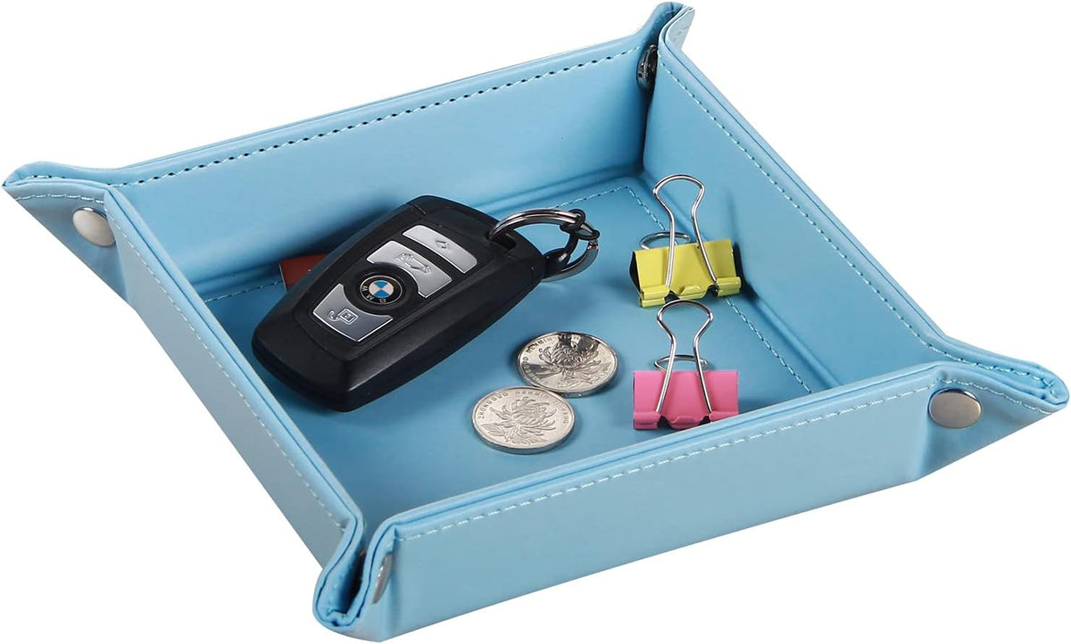 Viral Vault Roman Texture Valet Tray — PU Leather EDC Catchall & Nightstand Organizer