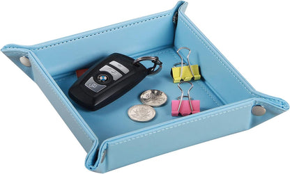 Viral Vault Roman Texture Valet Tray — PU Leather EDC Catchall & Nightstand Organizer