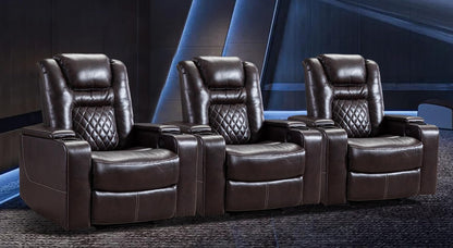 CANMOV Electric Power Recliner Chair with USB Ports and Cup Holders, Breathable Leather Home Theater Seating with Hidden Arm Storage (Black)