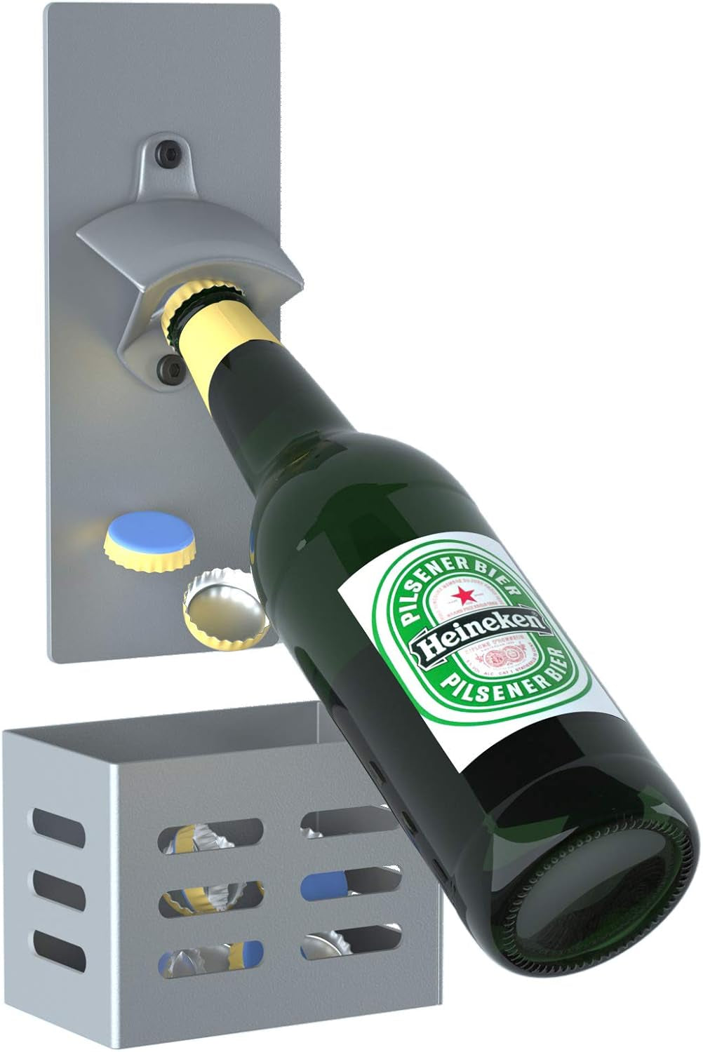 Magnetic Bottle Opener with Cap Catcher, Man Cave Accessories Removable Wall Mounted Beer Bottle Opener for Kitchen Fridge, Beer Gifts for Men (Black)