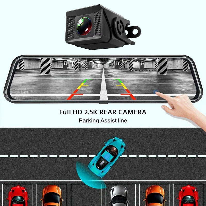 E-ACE 3K+2.5K DVR Mirror for 10"Dash Cam Recorder Optional Rear Camera Night Vision Hisllicon Chip GPS WIFI 24H Parking Monitor