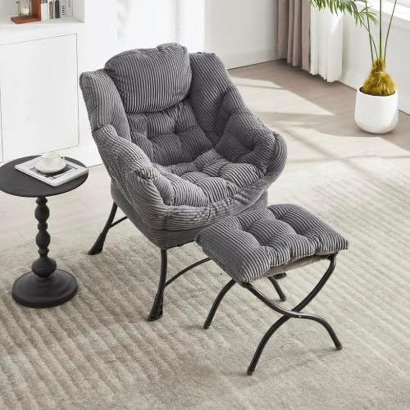 Bellemave Lazy Chair with Ottoman, Lounge Accent Chair with Armrests and Side Pocket, Leisure Upholstered Sofa Chairs with Footrest for Small Space, Reading Chairs for Living Room, Bedroom (Grey)