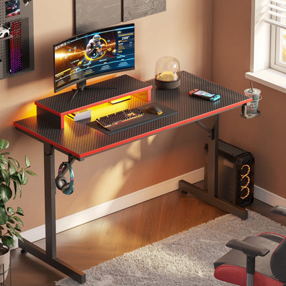 Bestier 42" Gaming Desk PC Computer Office Gamer Table Desk with LED Lights & Monitor Stand in Red