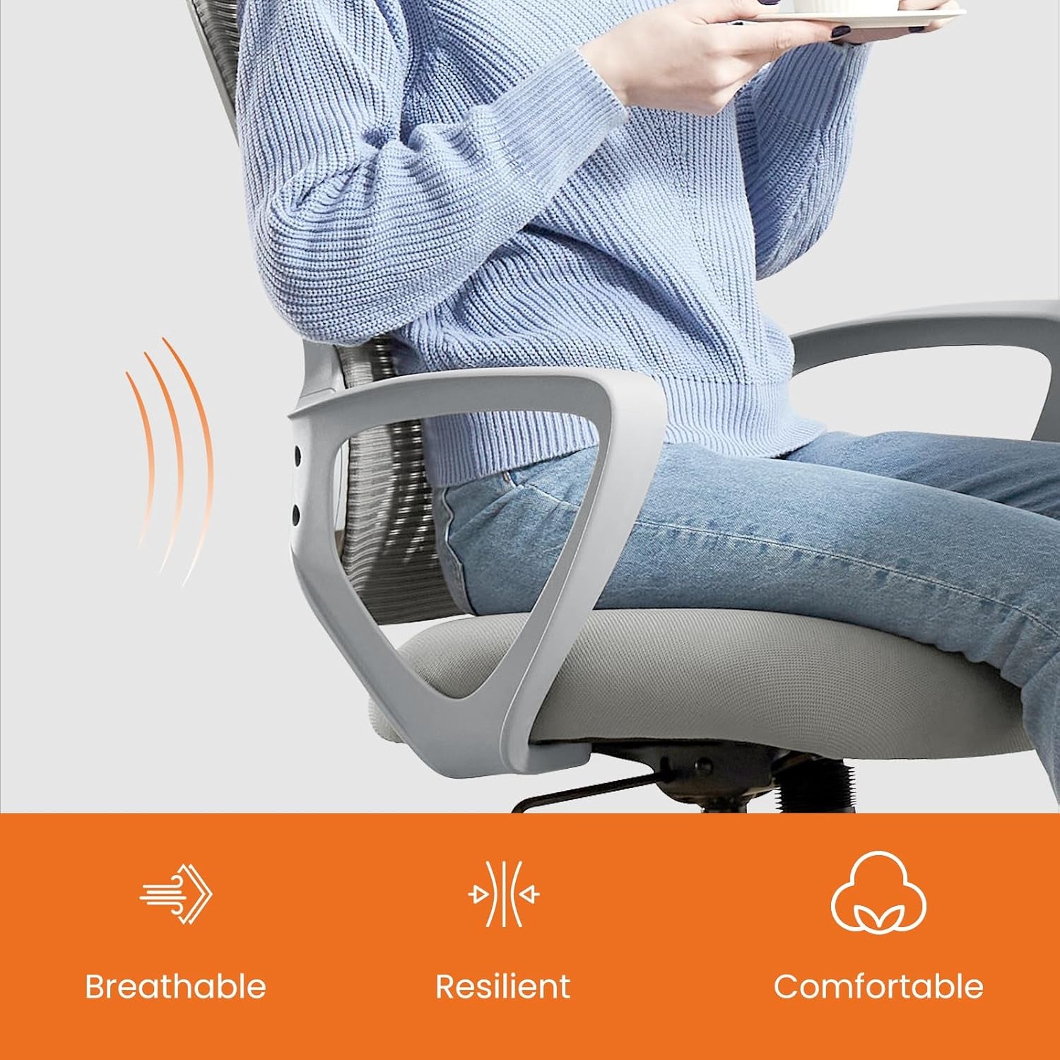 Sweetcrispy Home Office Managerial Executive Chair, Ergonomic Mesh Adjustable Swivel Mid-Back Chair with Comfortable Lumbar Support, Comfy Arms for Bedroom,Study,Student