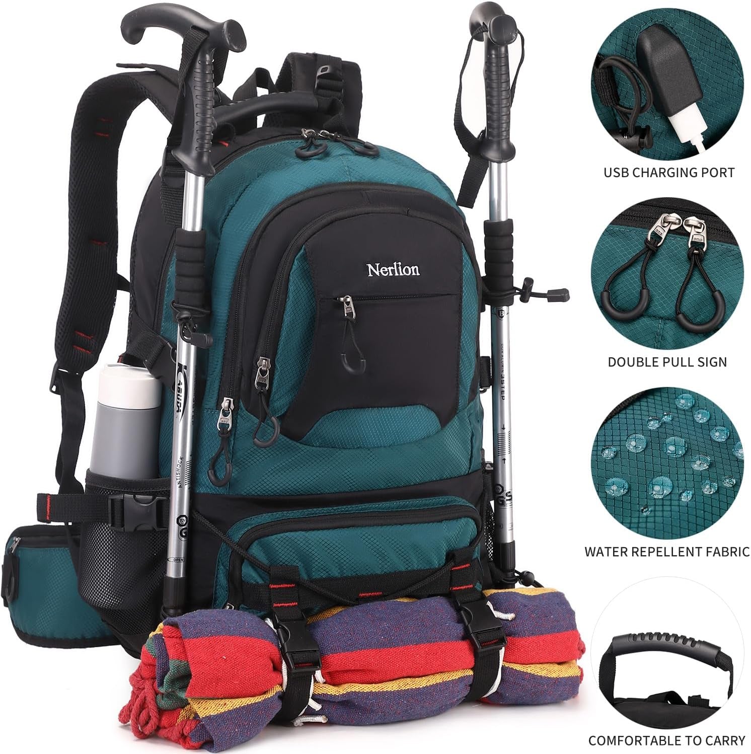 Nerlion 40L Hiking Backpack Travel Backpack for Men Women Camping Waterproof Outdoor Hiking Daypack Lightweight Backpack (Dark Green)