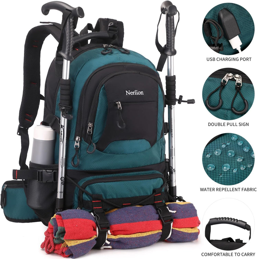 Nerlion 40L Hiking Backpack Travel Backpack for Men Women Camping Waterproof Outdoor Hiking Daypack Lightweight Backpack (Dark Green)