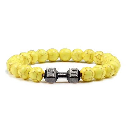 ForgeFit™ Volcanic Stone Fitness Bracelet / Natural Volcanic Stone Bracelet Men Matte Black Lave White Beads Charm Dumbbell Strand Bracelets Women Barbell Fitness Jewelry
