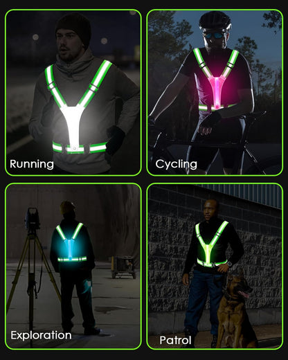 Zacro LED Reflective Vest Running Gear, 5 Lights Colors High Visibility Reflective Running Gear Rechargeable Light up Running Vest for Walking Running Cycling, Adjustable for Men Women Kids