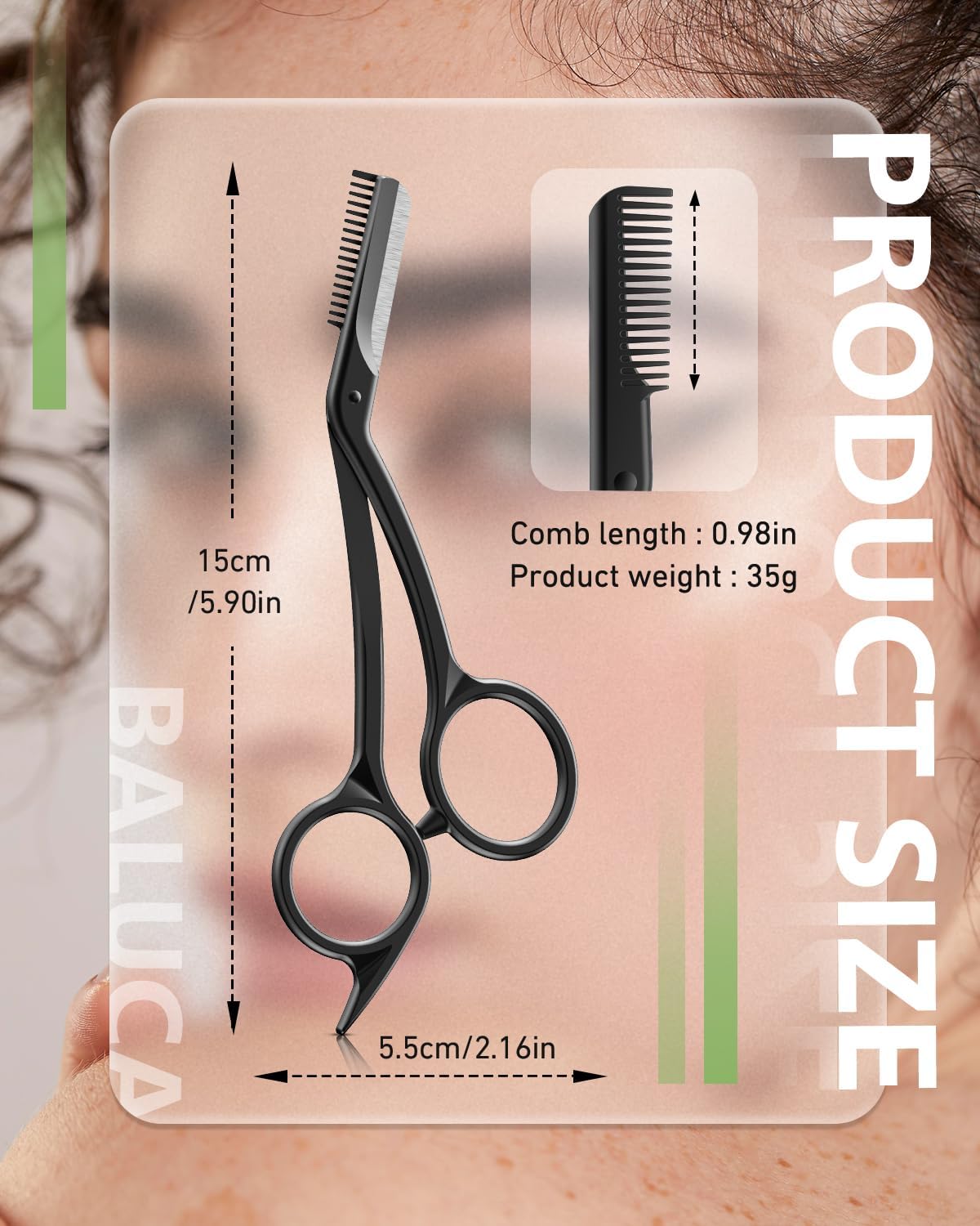 BALUCA Eyebrow Scissors with Comb | Professional Stainless Steel Eyebrow Trimmer for Women & Men | Dual-Design Precision Eye Brow Trimmer Scissors for Effortless Grooming, Silver (Black)
