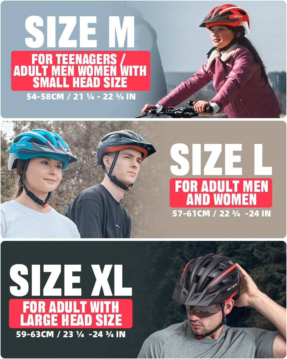 VICTGOAL Bike Helmet with USB Rechargeable Rear Light Detachable Magnetic Goggles Removable Sun Visor Mountain & Road Bicycle Helmets for Men Women Adult Cycling Helmets