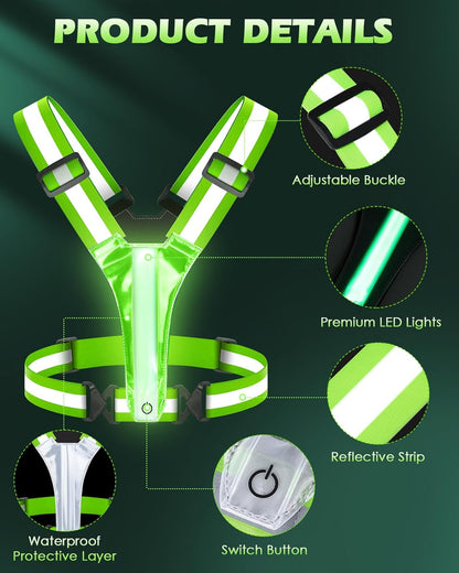 Zacro LED Reflective Vest Running Gear, 5 Lights Colors High Visibility Reflective Running Gear Rechargeable Light up Running Vest for Walking Running Cycling, Adjustable for Men Women Kids