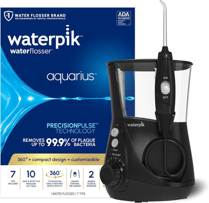 Aqua Pulse™ Water pik Aquarius Water Flosser for Teeth Cleaning, Gums, Braces, Dental Care, Electric Power with 10 Settings, 7 Tips for Multiple Users and Needs, ADA Accepted, White WP-660, Packaging May Vary