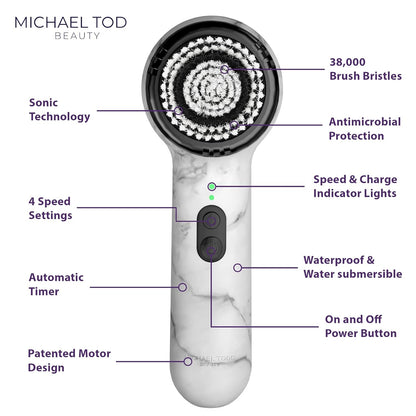 Vault skin care collection brings you Michael Todd Beauty Soniclear Allure 2024 Best of Beauty Winner Facial Cleansing + Exfoliation Brush System with Antimicrobial Protected Bristles, 4 Speeds, Serum Infusion Head + Travel Case