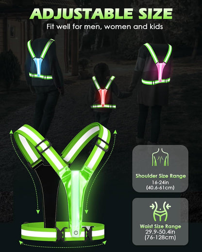 Zacro LED Reflective Vest Running Gear, 5 Lights Colors High Visibility Reflective Running Gear Rechargeable Light up Running Vest for Walking Running Cycling, Adjustable for Men Women Kids
