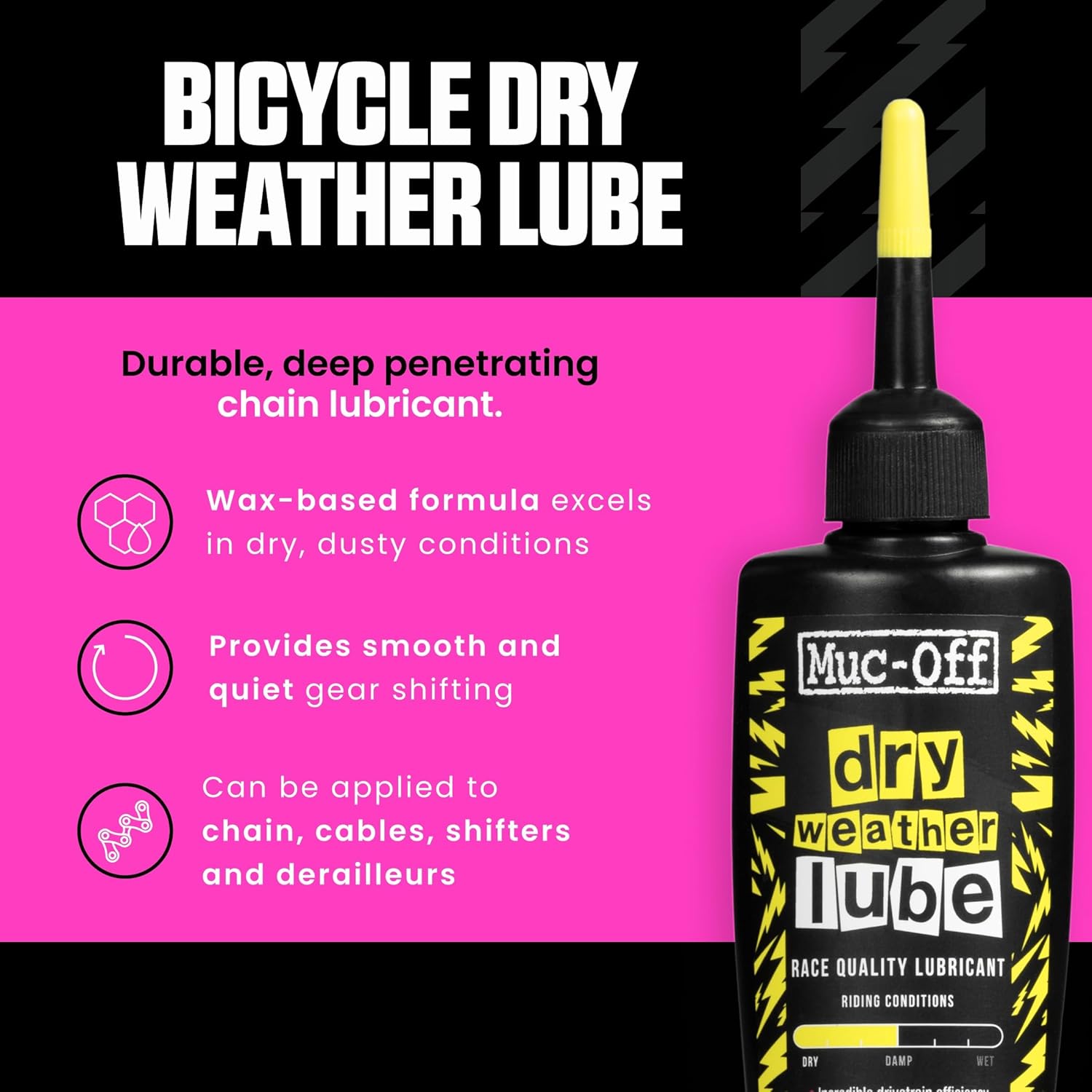 Muc-Off Bio Dry Bike Chain Lube with Microfiber Cloth | Wax-Based Formula for Smooth Gear Shifts | Creates Protective Layer and Reduces Friction