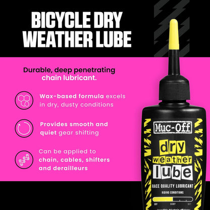 Muc-Off Bio Dry Bike Chain Lube with Microfiber Cloth | Wax-Based Formula for Smooth Gear Shifts | Creates Protective Layer and Reduces Friction