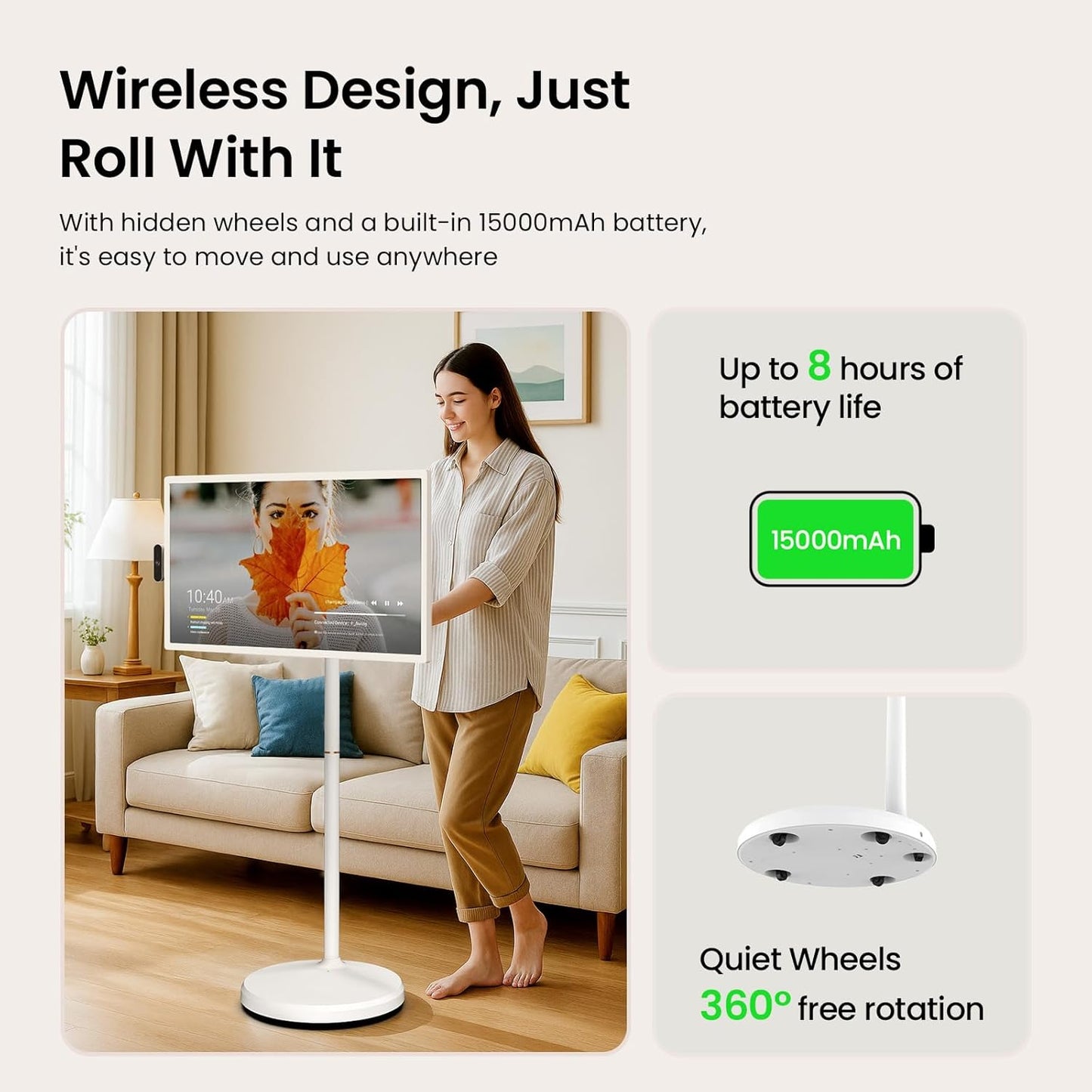 Apolosign 32'' UHD 4K Smart Portable TV 2Nd Gen, 16(8+8) GB RAM+256GB, Android 16, Edla-Certified, Portable Touch Screen Monitor, Built-In 15000Mah Battery, Full Swivel Rotation, Voice Remote Control