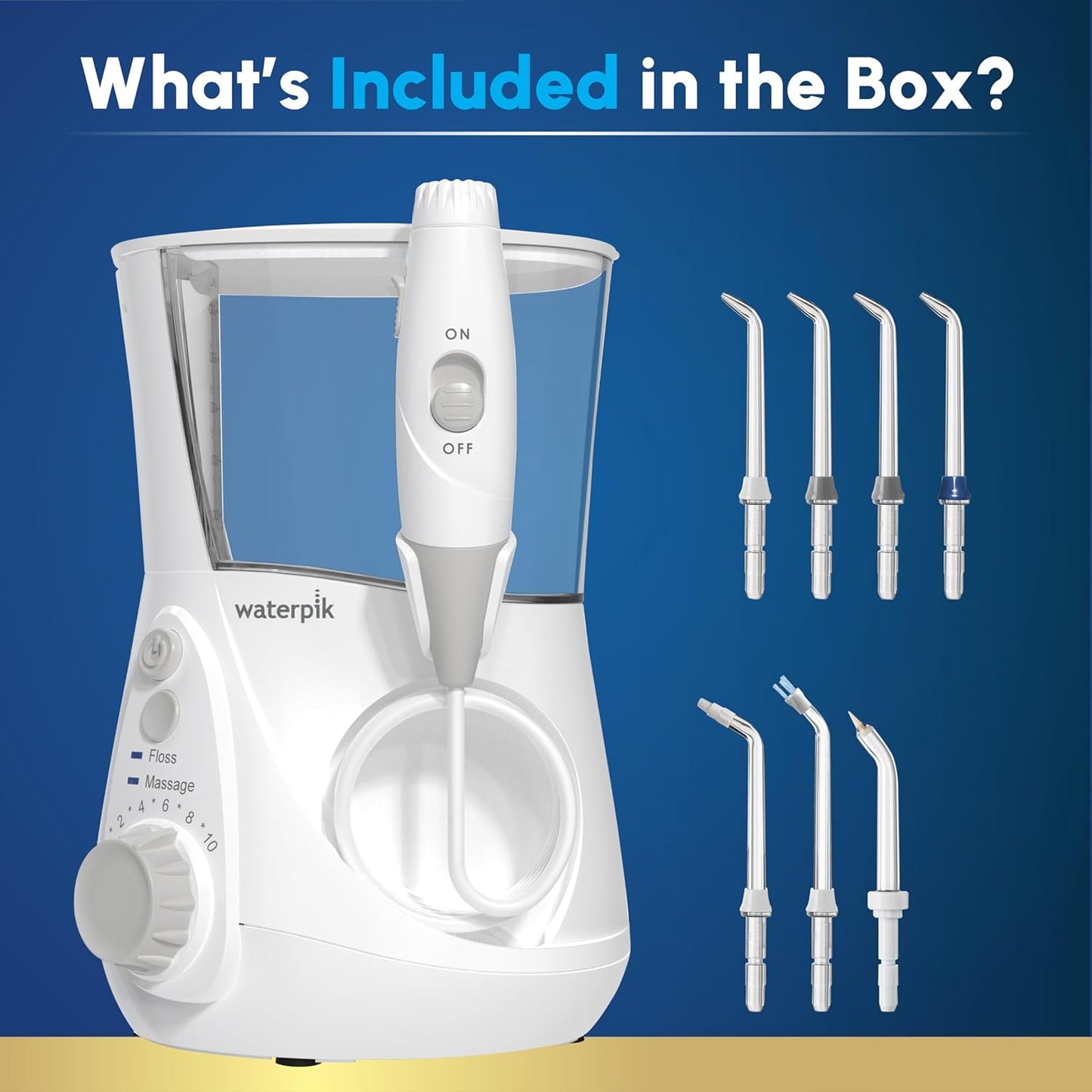 Aqua Pulse™ Water pik Aquarius Water Flosser for Teeth Cleaning, Gums, Braces, Dental Care, Electric Power with 10 Settings, 7 Tips for Multiple Users and Needs, ADA Accepted, White WP-660, Packaging May Vary
