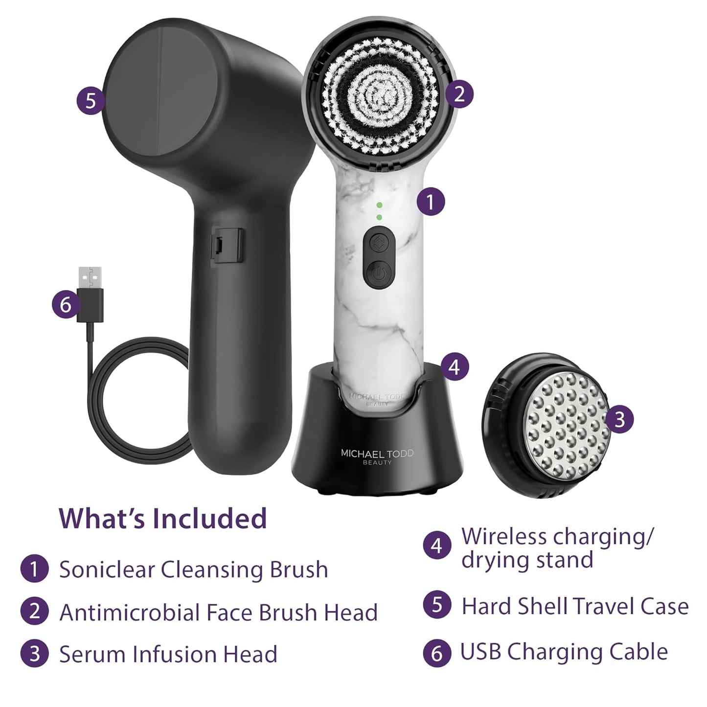Vault skin care collection brings you Michael Todd Beauty Soniclear Allure 2024 Best of Beauty Winner Facial Cleansing + Exfoliation Brush System with Antimicrobial Protected Bristles, 4 Speeds, Serum Infusion Head + Travel Case